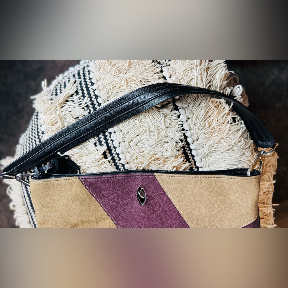 Sondra Roberts Shoulder or Satchel Purse Bag Color block Leather Suede Purse - Picture 14 of 15
